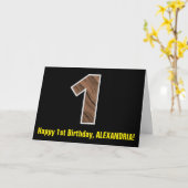 1. Geburtstag: Name + Imitat Holzkörnchen Muster " Karte (Gelbe Blume)