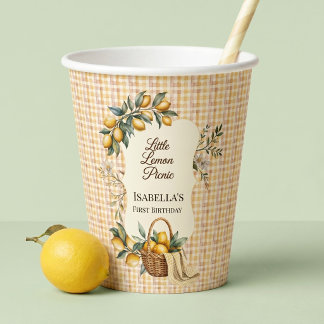 1. Geburtstag Name Little Lemon Picknick Gingham Pappbecher