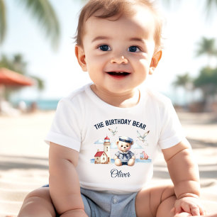 1. Geburtstag Nautical Sailor Niedlich Bären Name Baby T-shirt