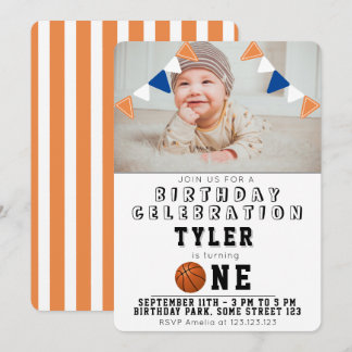 1. Geburtstag Niedlich Basketball Balls Kinder Fot Einladung