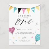 1. GEBURTSTAG | Niedlich Doodle Geburtstagsparty P Postkarte (Vorderseite)