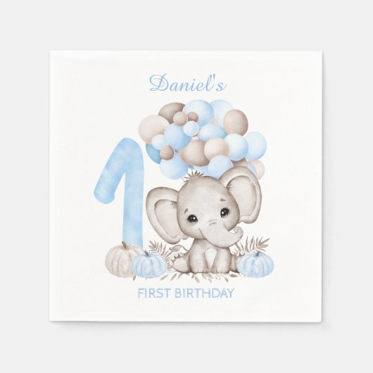 1. Geburtstag Niedlich Elephant Fall Boy Paper Nap Serviette (Vorderseite)