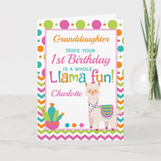 1. Geburtstag Niedlich Llama Fun Großtochter Karte (Vorderseite)