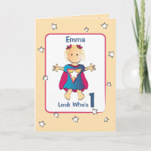 1. Geburtstag Niedlich Super Girl Cartoon Sweet He Karte (Vorderseite)