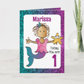 1. Geburtstag Niedlich Sweet Ethnic Mermaid Cartoo Karte (Vorderseite)