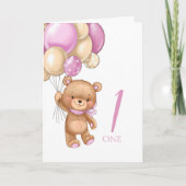 1. Geburtstag niedliche rosa Ballons Girl-Teddy-Ka Karte (Vorderseite)