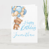1. Geburtstag niedliche Teddy-Ballon-Jungenkarte Karte (Vorderseite)