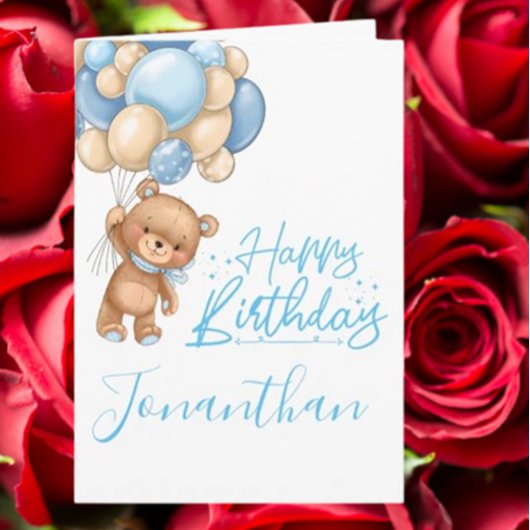 1. Geburtstag niedliche Teddy-Ballon-Jungenkarte Karte