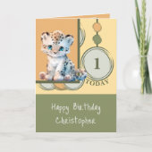 1. Geburtstag: niedlicher Leopardengelb hinzufügen Karte (Vorderseite)