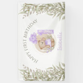 1. Geburtstag Niedlicher Lila Teddy Bären Grüne Banner (Vertikal)