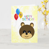 1. Geburtstag Niedlicher Teddybär Karte (Gelbe Blume)