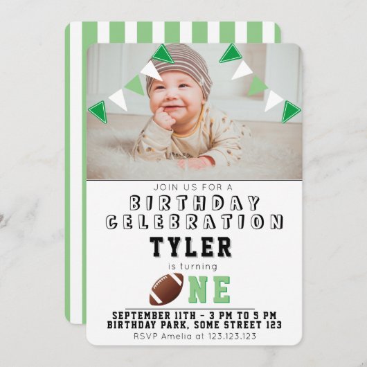 1. Geburtstag Niedliches American Football Kids Fo Einladung (Vorne/Hinten)