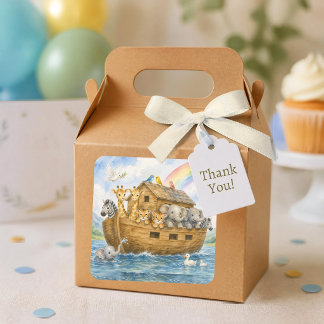 1. Geburtstag Noahs Arche Baby-Tiere Aquarell  Quadratischer Aufkleber
