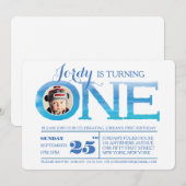 1. Geburtstag Ombre Wasserfarbe 1 Foto Einladung (Vorne/Hinten)