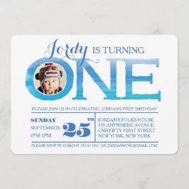 1. Geburtstag Ombre Wasserfarbe 1 Foto Einladung