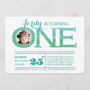 1. Geburtstag Ombre Wasserfarbe 1 Foto Einladung