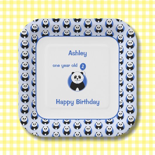 1. Geburtstag Panda blauer Ballon Pappteller