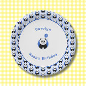 1. Geburtstag Panda blaues Muster Pappteller