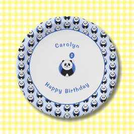 1. Geburtstag Panda blaues Muster Pappteller