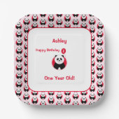 1. Geburtstag Panda roter Ballon Pappteller (Vorderseite)