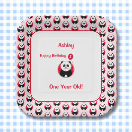 1. Geburtstag Panda roter Ballon Pappteller