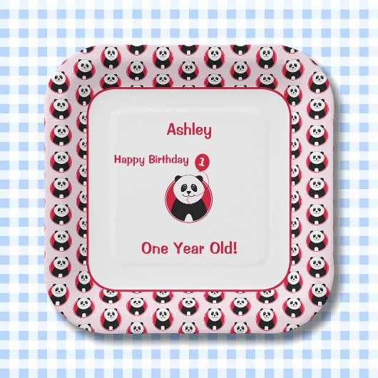 1. Geburtstag Panda roter Ballon Pappteller