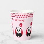 1. Geburtstag Panda roter Ballon rosa Pappbecher (Rückseite)