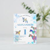 1. Geburtstag Party Aquarellziegen Einladungspostkarte (Stehend Vorderseite)