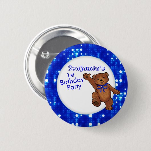 1. Geburtstag Party Bear Guest Button (Vorne & Hinten)