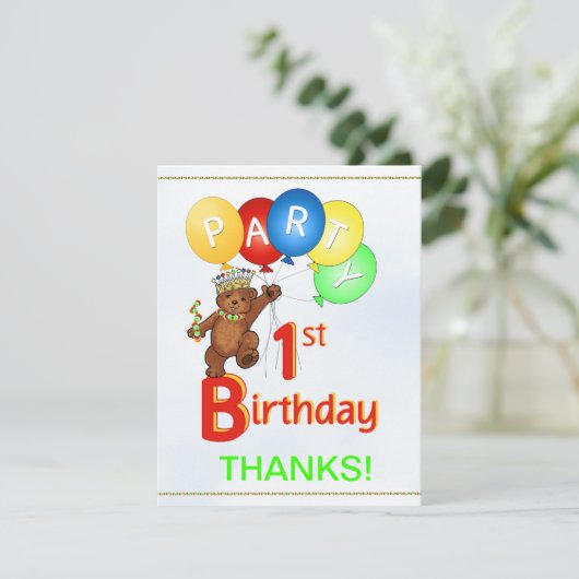 1. Geburtstag Party BearVielen Dank Einladung (Stehend Vorderseite)