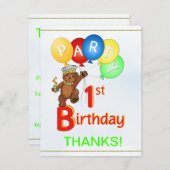 1. Geburtstag Party BearVielen Dank Einladung (Vorne/Hinten)