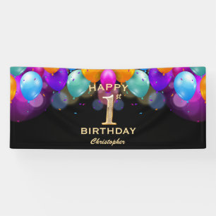 1. Geburtstag Party Black and Gold Balloons Banner