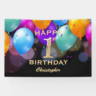1. Geburtstag Party Black and Gold Balloons Banner