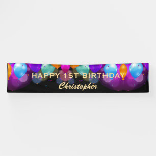 1. Geburtstag Party Black and Gold Balloons Banner