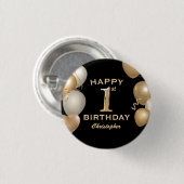 1. Geburtstag Party Black and Gold Balloons Button (Vorne & Hinten)