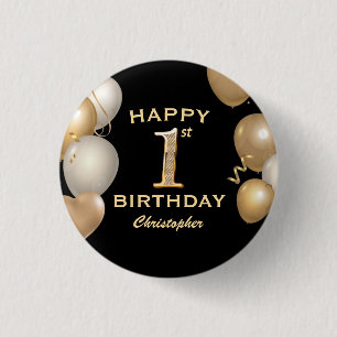 1. Geburtstag Party Black and Gold Balloons Button