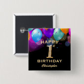 1. Geburtstag Party Black and Gold Balloons Button (Vorne & Hinten)