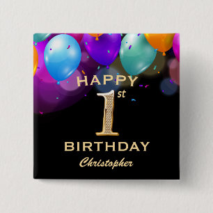 1. Geburtstag Party Black and Gold Balloons Button