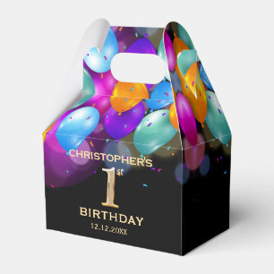 1. Geburtstag Party Black and Gold Balloons Geschenkschachtel