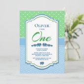 1. Geburtstag Party Blaue Elefanten Einladung (Stehend Vorderseite)