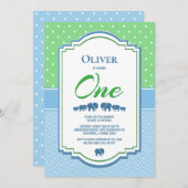 1. Geburtstag Party Blaue Elefanten Einladung (Vorne/Hinten)