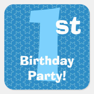 1. Geburtstag Party Blue Stars B540 Quadratischer Aufkleber