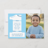 1. Geburtstag Party Boys Blue One Foto Dankeskarte (Vorderseite)