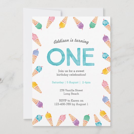 1. Geburtstag Party | Einladung von Regenbogeneis (Vorderseite)