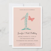 1. Geburtstag Party Floral Botanischer Schmetterli Einladung (Vorderseite)