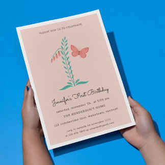 1. Geburtstag Party Floral Botanischer Schmetterli Einladung