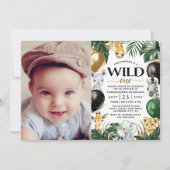 1. Geburtstag Party Foto Jungle Safari Wild One Einladung (Vorderseite)