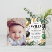 1. Geburtstag Party Foto Jungle Safari Wild One Einladung (Stehend Vorderseite)