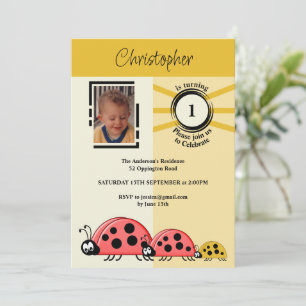 1. Geburtstag Party Foto Ladybugs Goldcreme Einladung