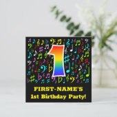 1. Geburtstag Party: Fun Music Symbols, Rainbow 1 Einladung (Stehend Vorderseite)